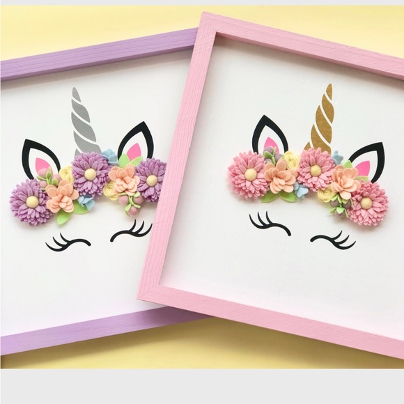 Pink Unicorn Decor/ Unicorn Art/Unicorn Flower Crown - Picture 2 of 5